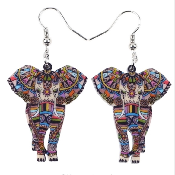 Jewelry - Multicolor Acrylic Elephant Drop Dangle Earrings